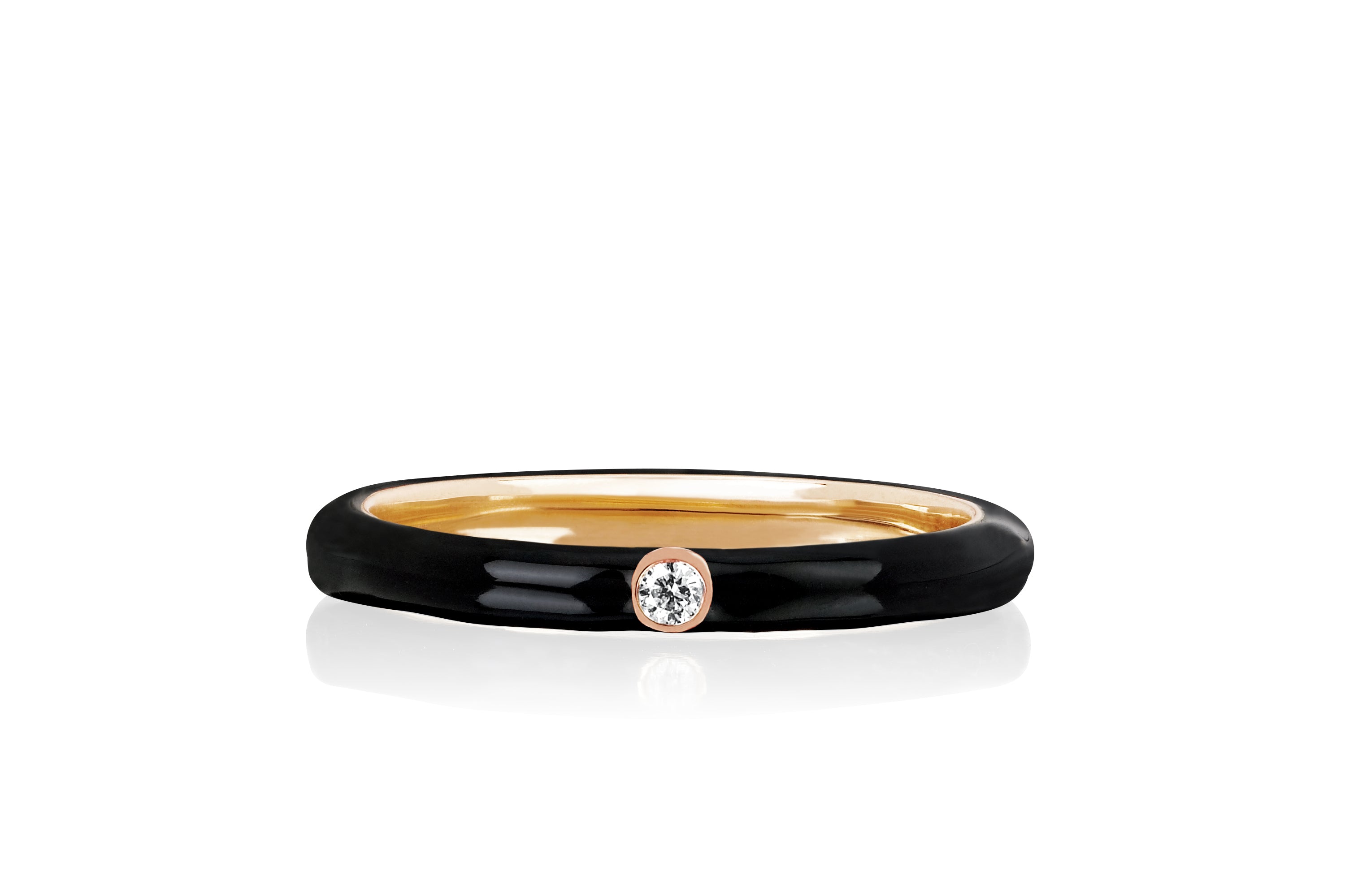 Jumbo Single Diamond Black Enamel Stack Ring