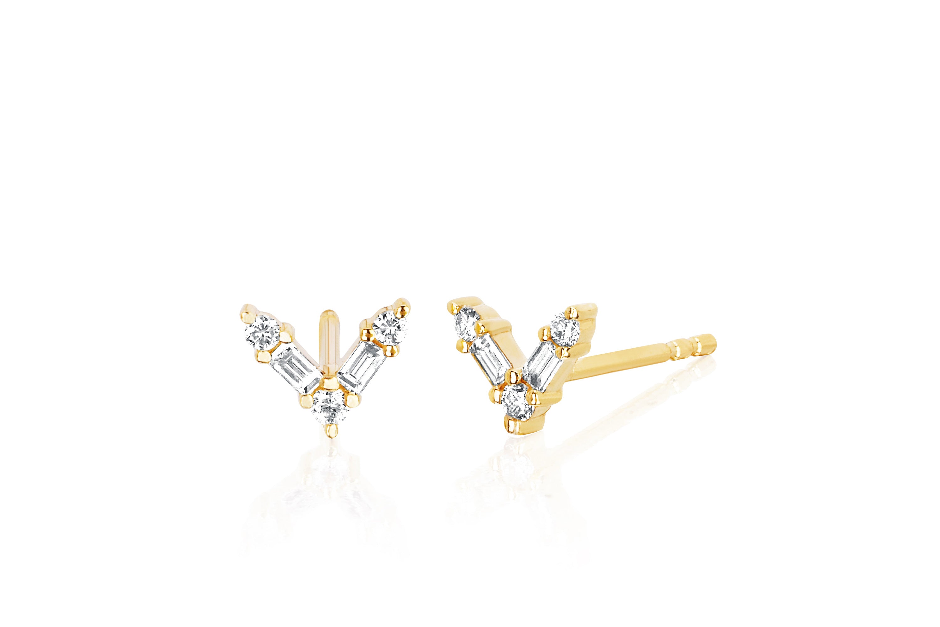 Diamond Baguette Chevron Stud Earring