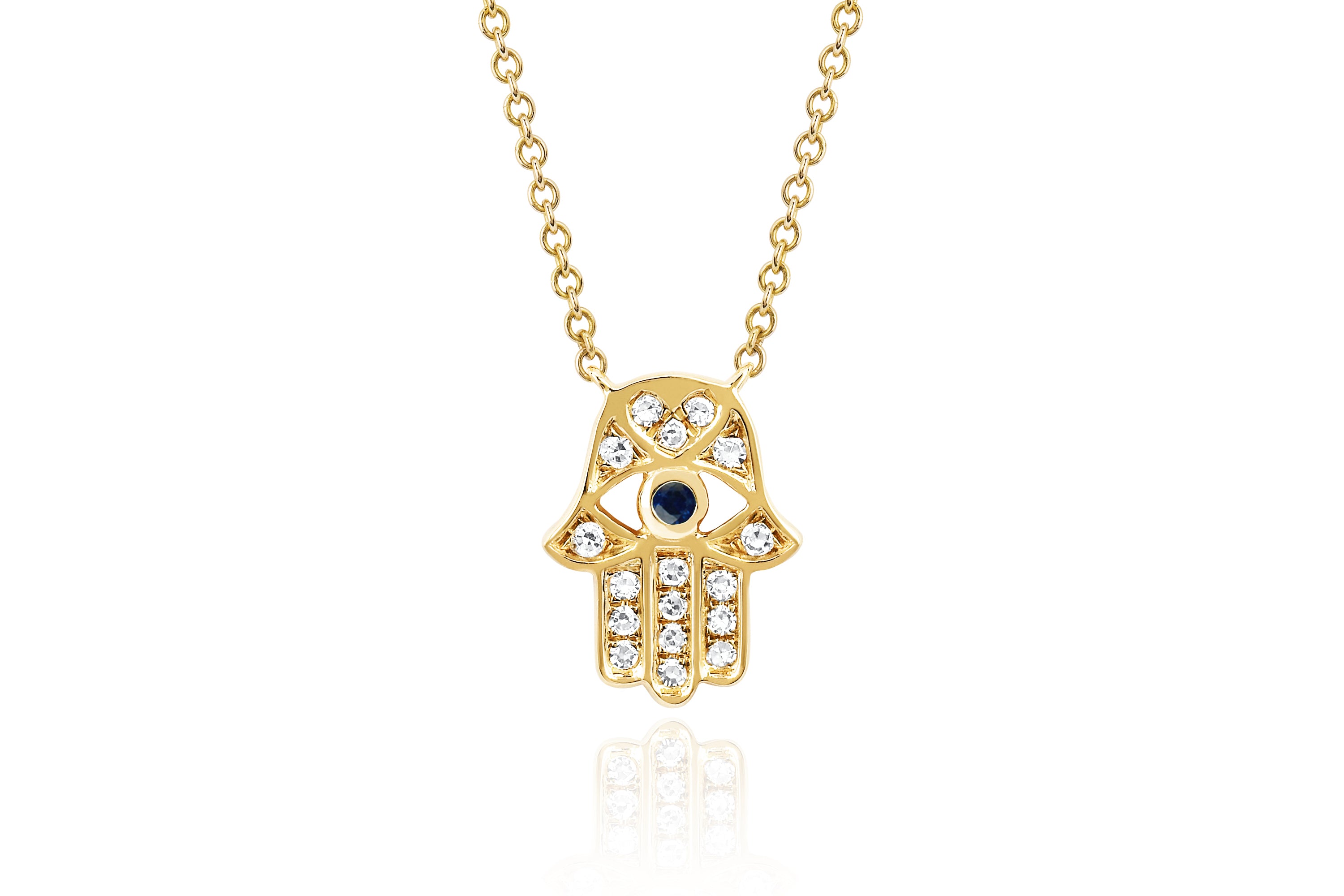 Diamond Hamsa with Blue Sapphire Eye Necklace