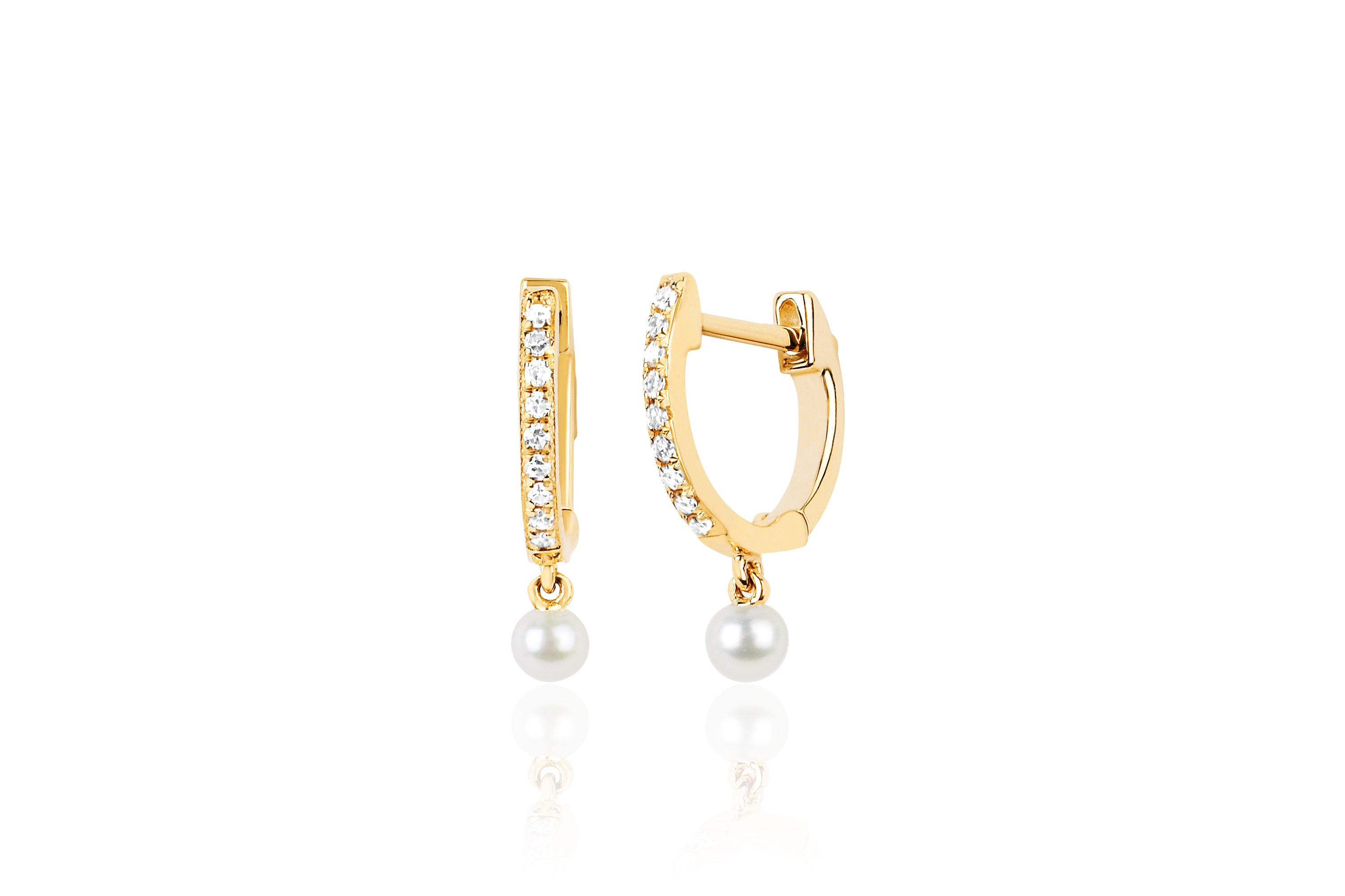 Diamond Mini Huggie With Pearl Drop Earring