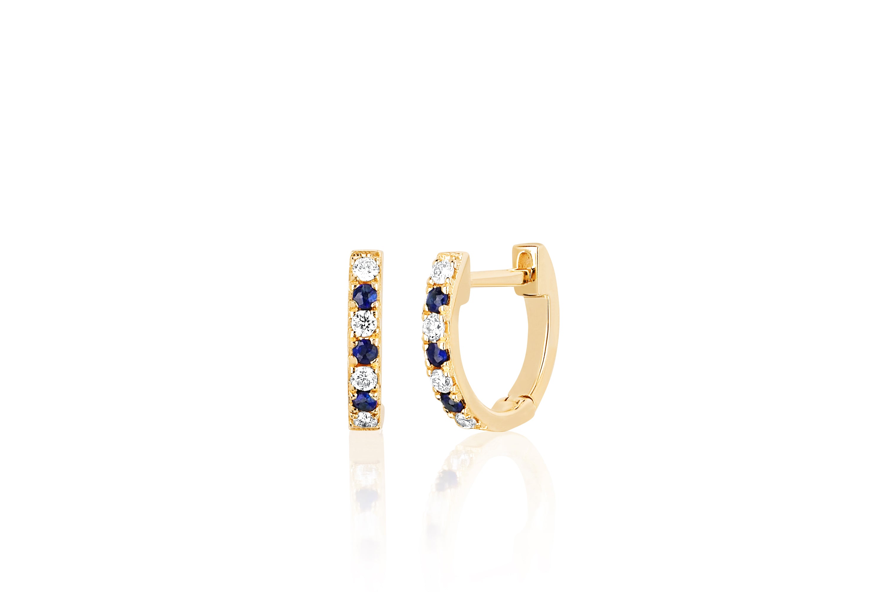 Mini Diamond & Blue Sapphire Dot Huggie Earring