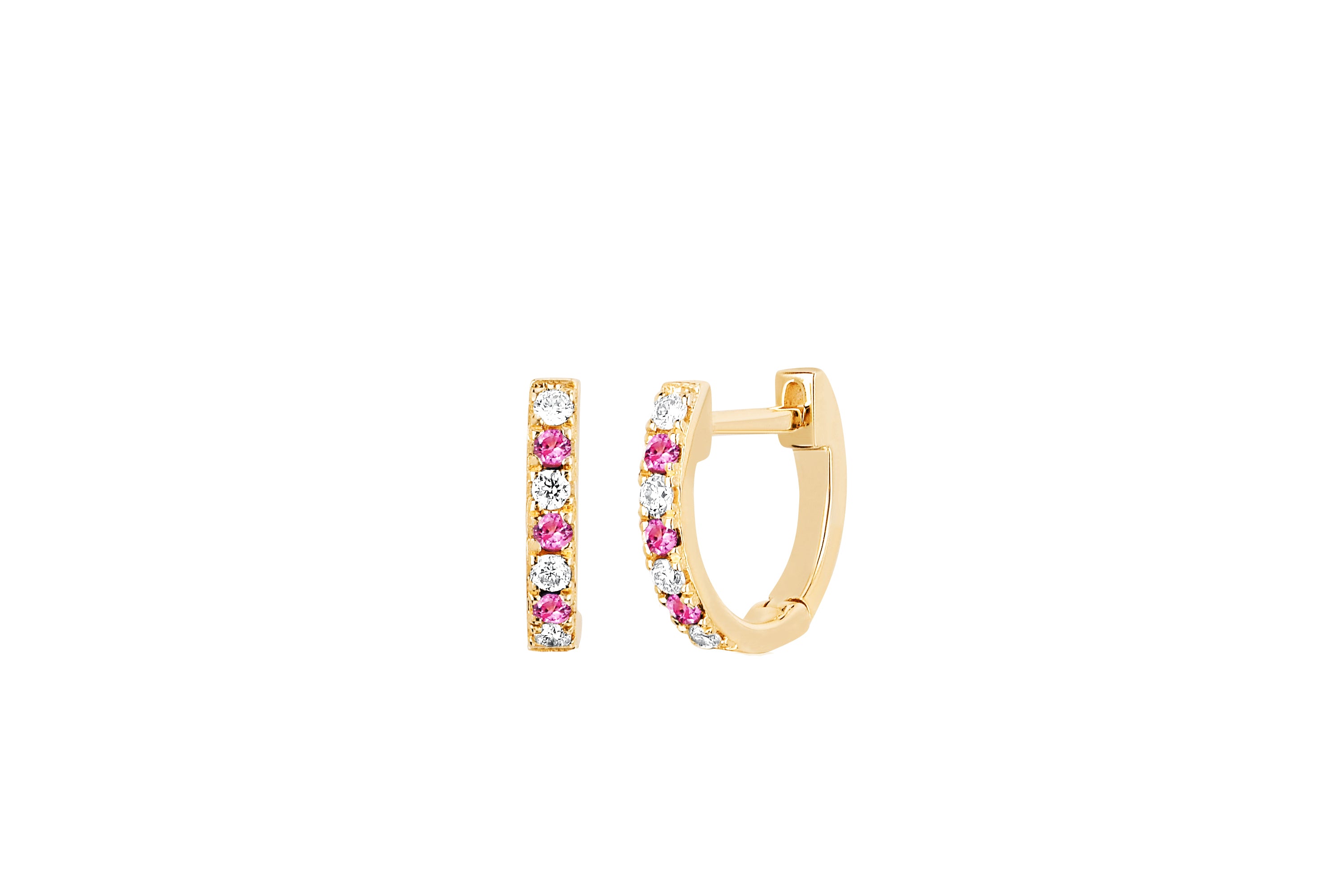 Mini Diamond & Pink Sapphire Dot Huggie Earring