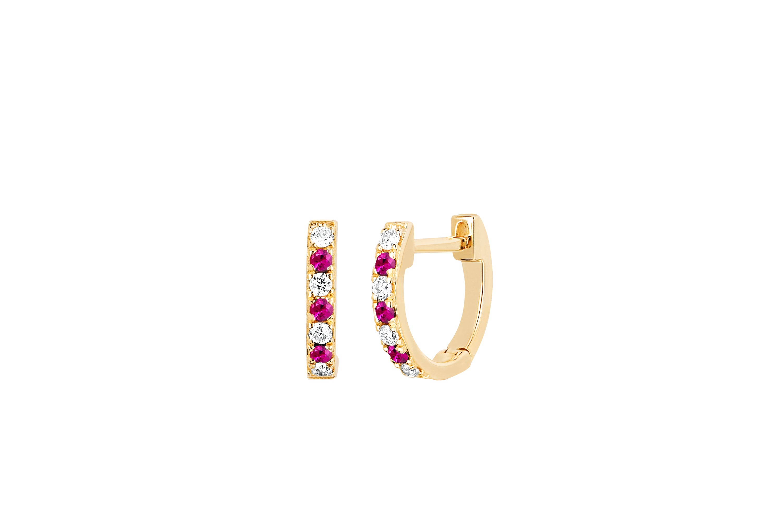 Mini Diamond & Ruby Dot Huggie Earring