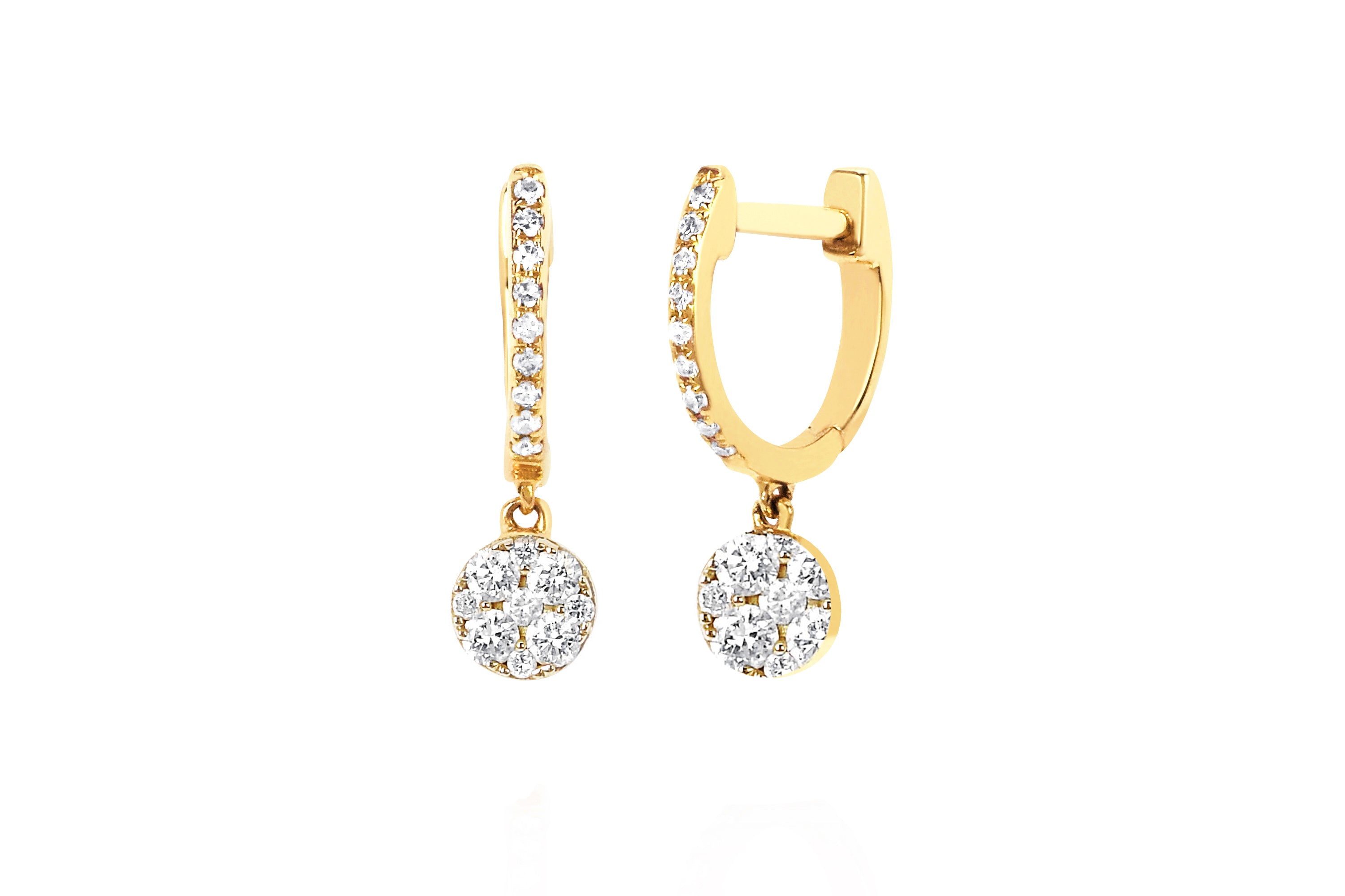 Diamond Mini Huggie With Full Cut Diamond Disc Drop Earring