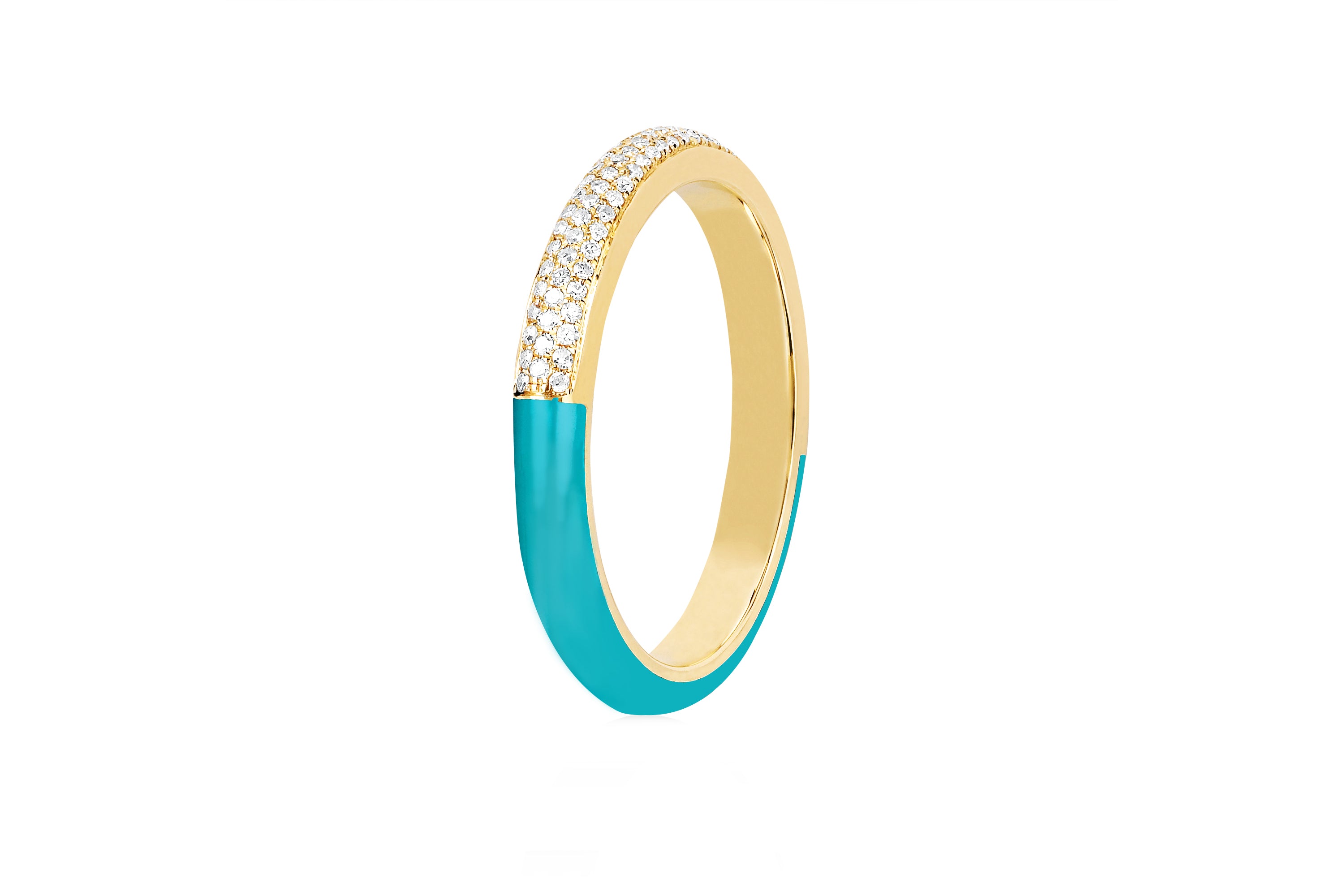 Two Tone Diamond & Turquoise Enamel Band Ring