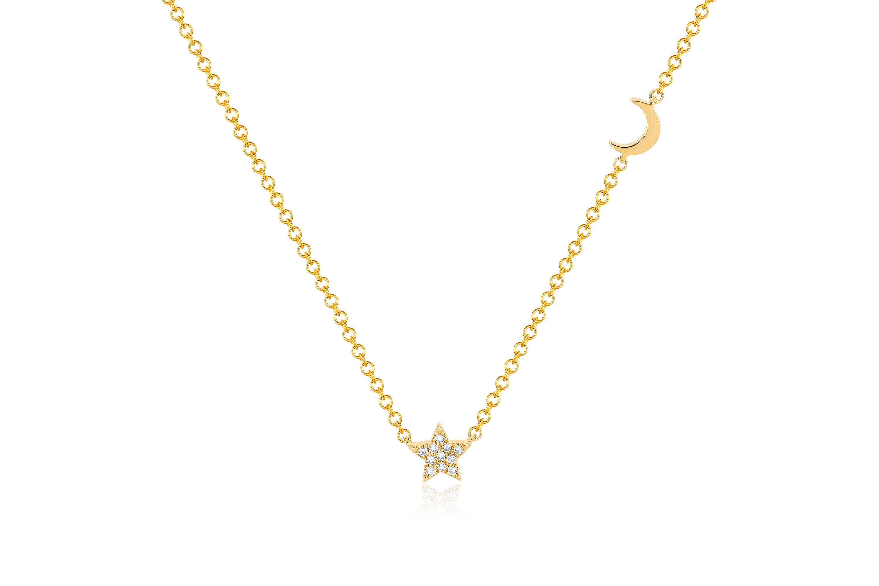 Baby Diamond Star And Gold Moon Necklace