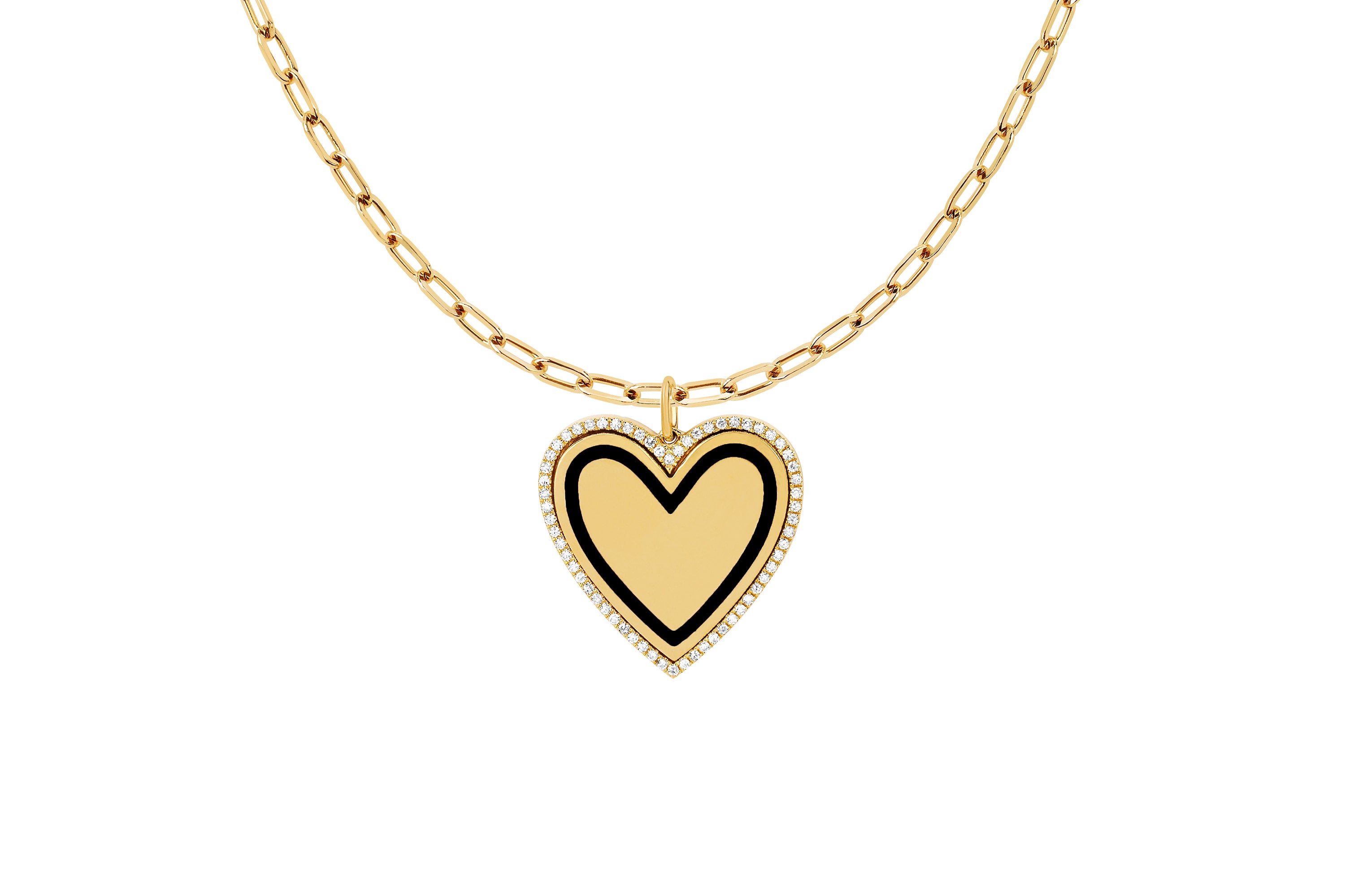 Diamond & Enamel Heart With Mini Link Chain Necklace