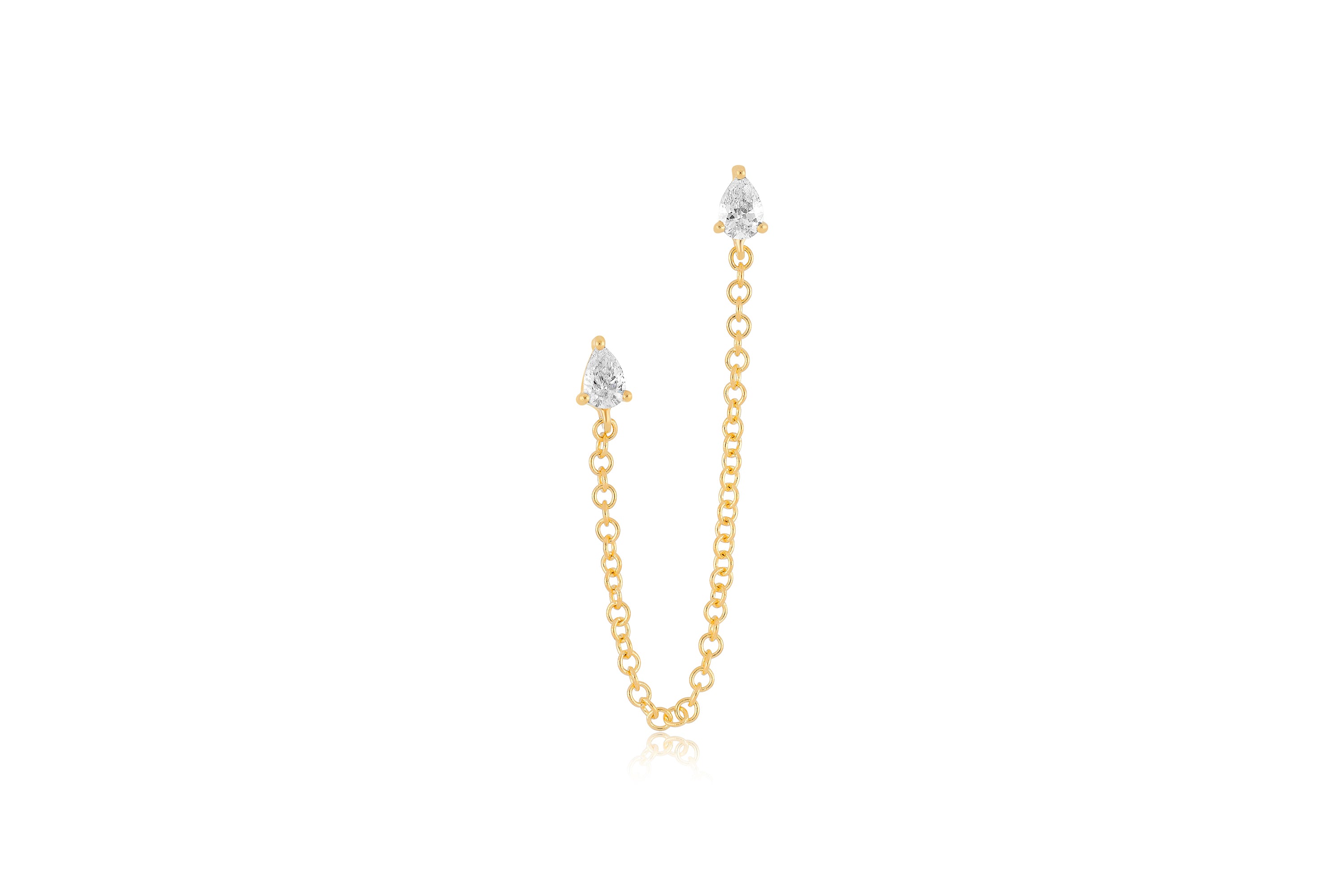 Single Double Pear Diamond Chain Stud Earring