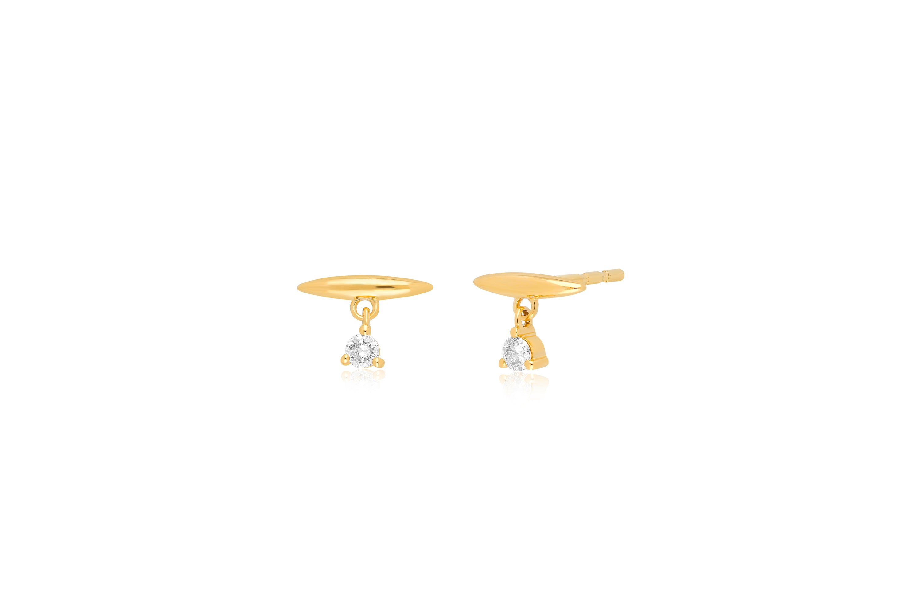 Gold Arc Stud With Diamond Dangle Earring