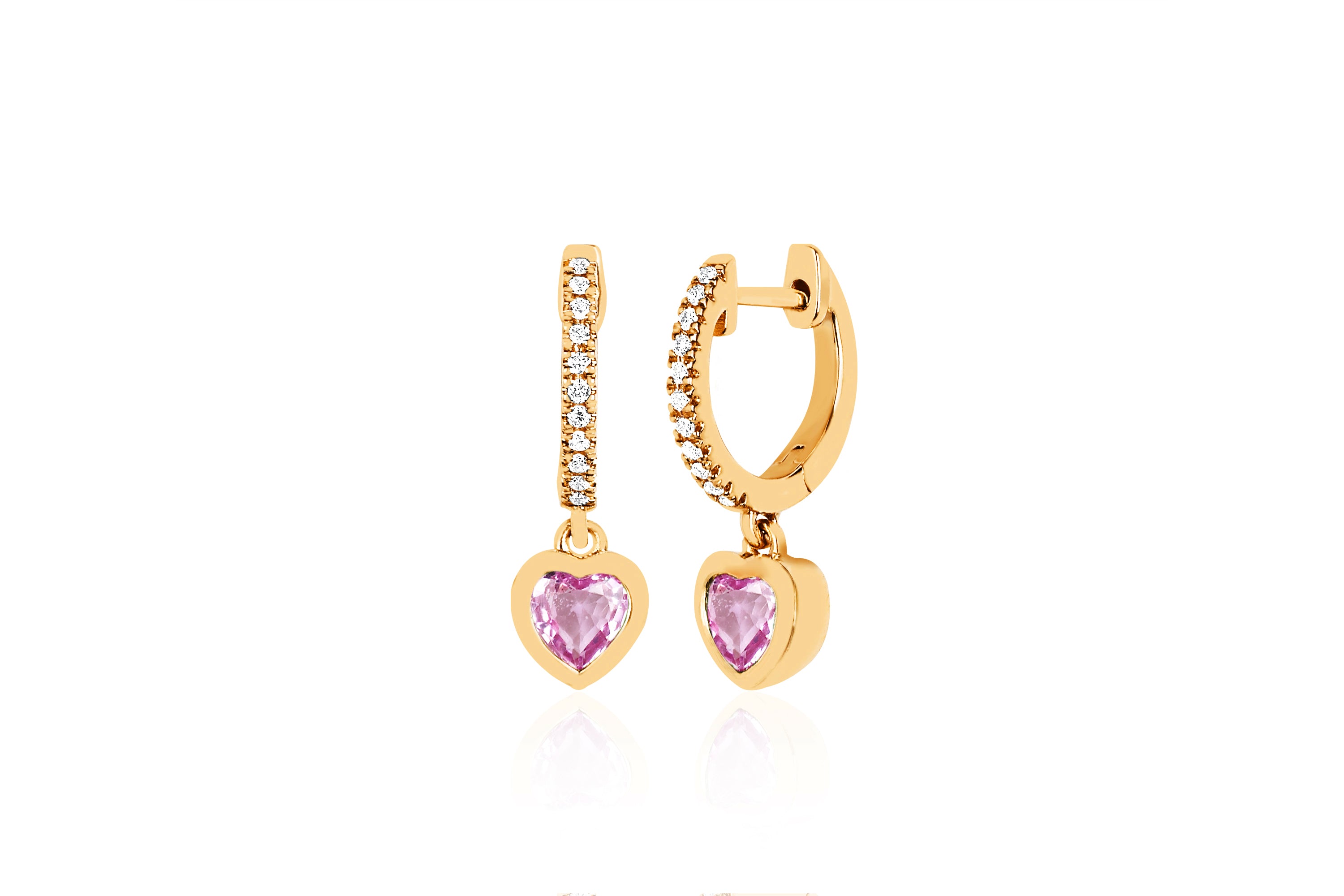 Diamond Mini Huggie with Pink Sapphire Heart Drop Earring