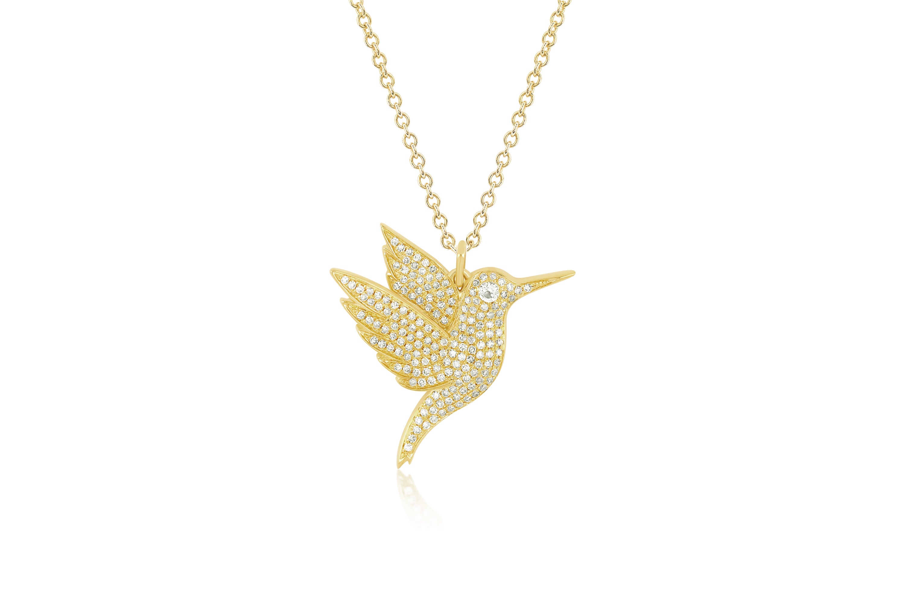 Pav Diamond Hummingbird Necklace with Birthstone Eye