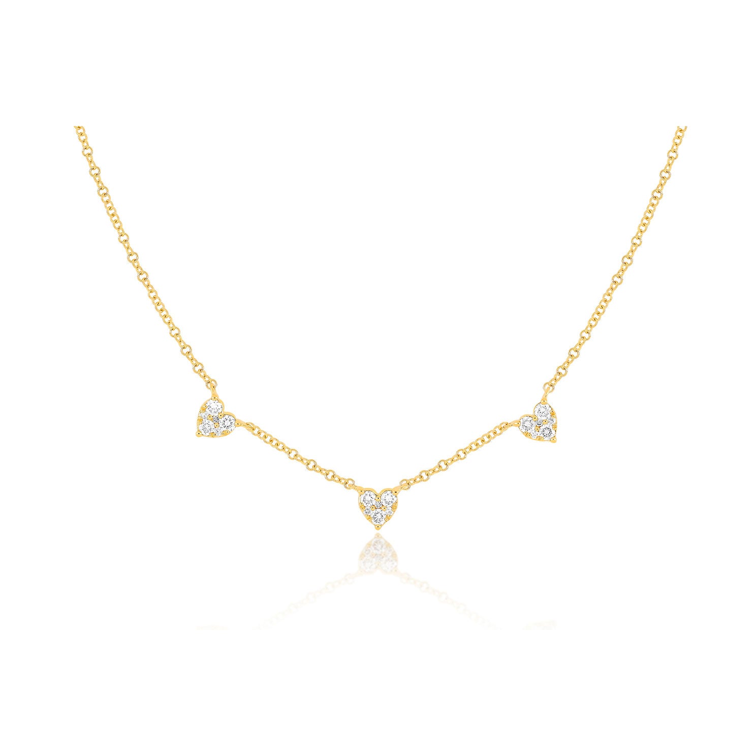 Triple Full Cut Diamond Heart Necklace