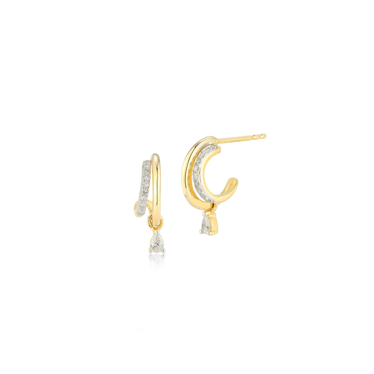 Diamond Pear Drop Double Huggie Earring