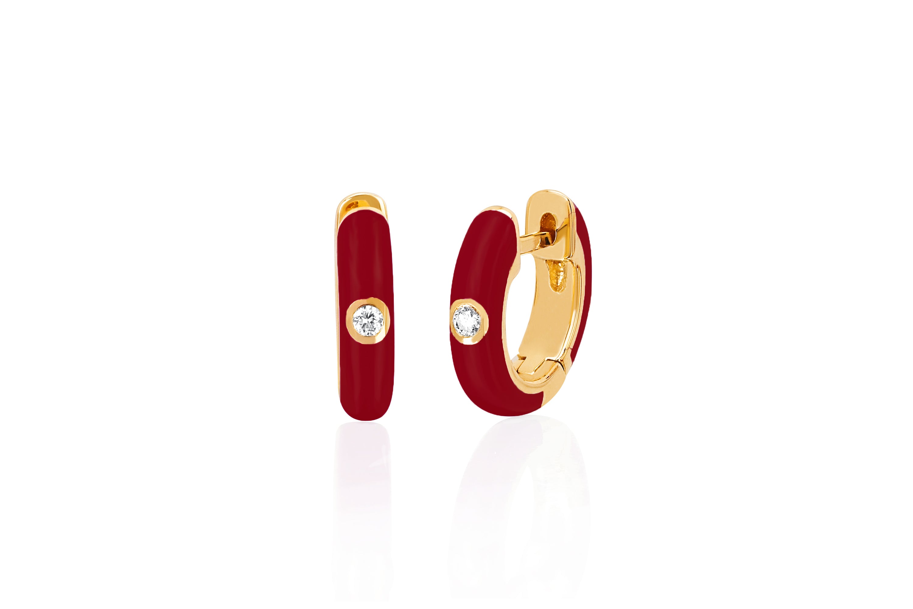 Diamond Crimson Enamel Huggie Earring