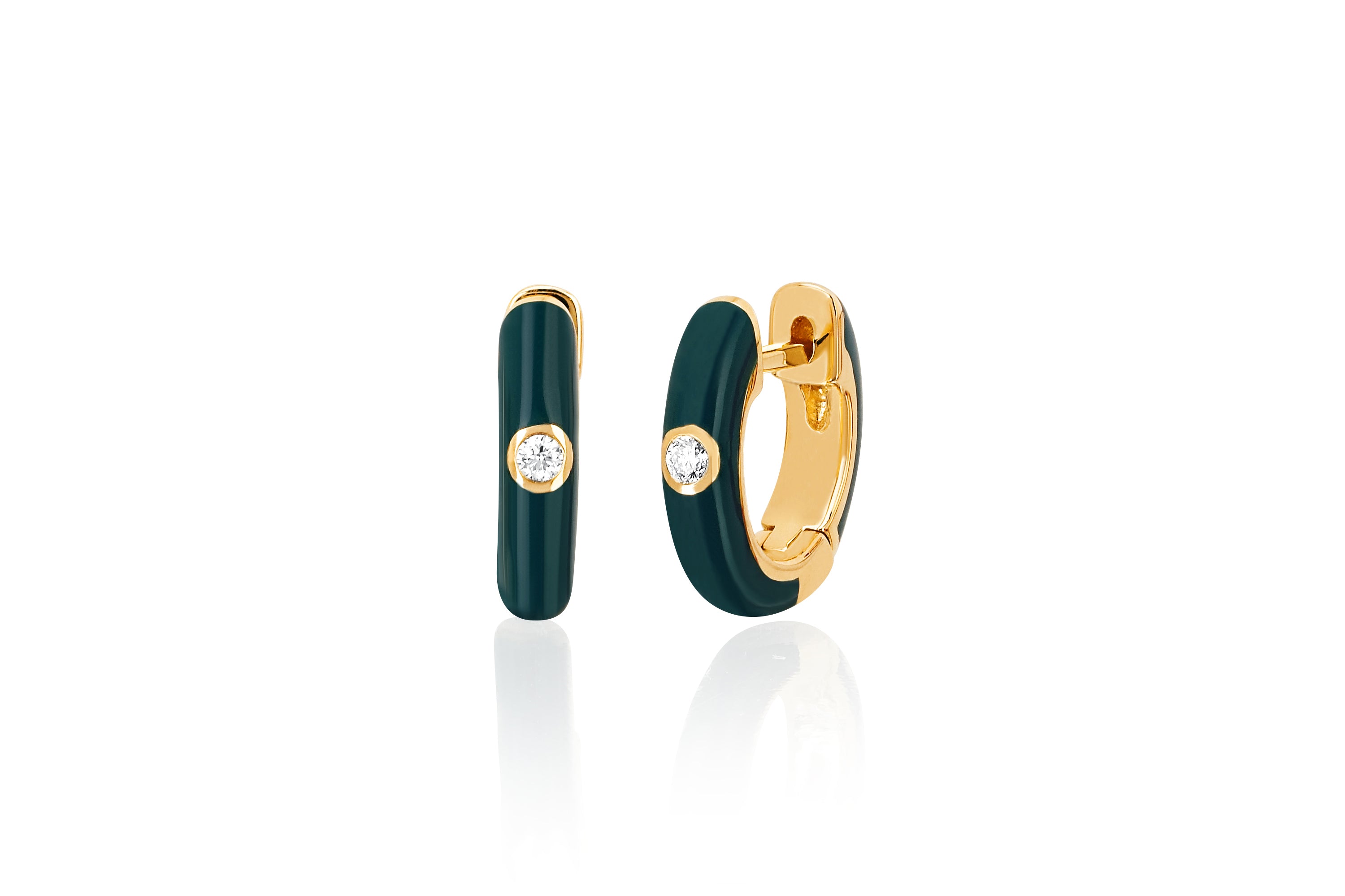 Diamond Hunter Green Enamel Huggie Earring