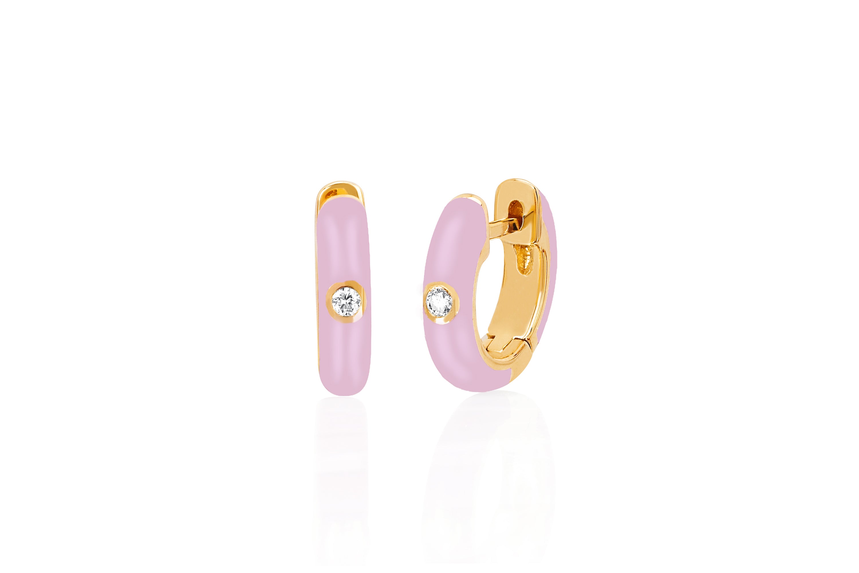 Diamond Light Pink Enamel Huggie Earring