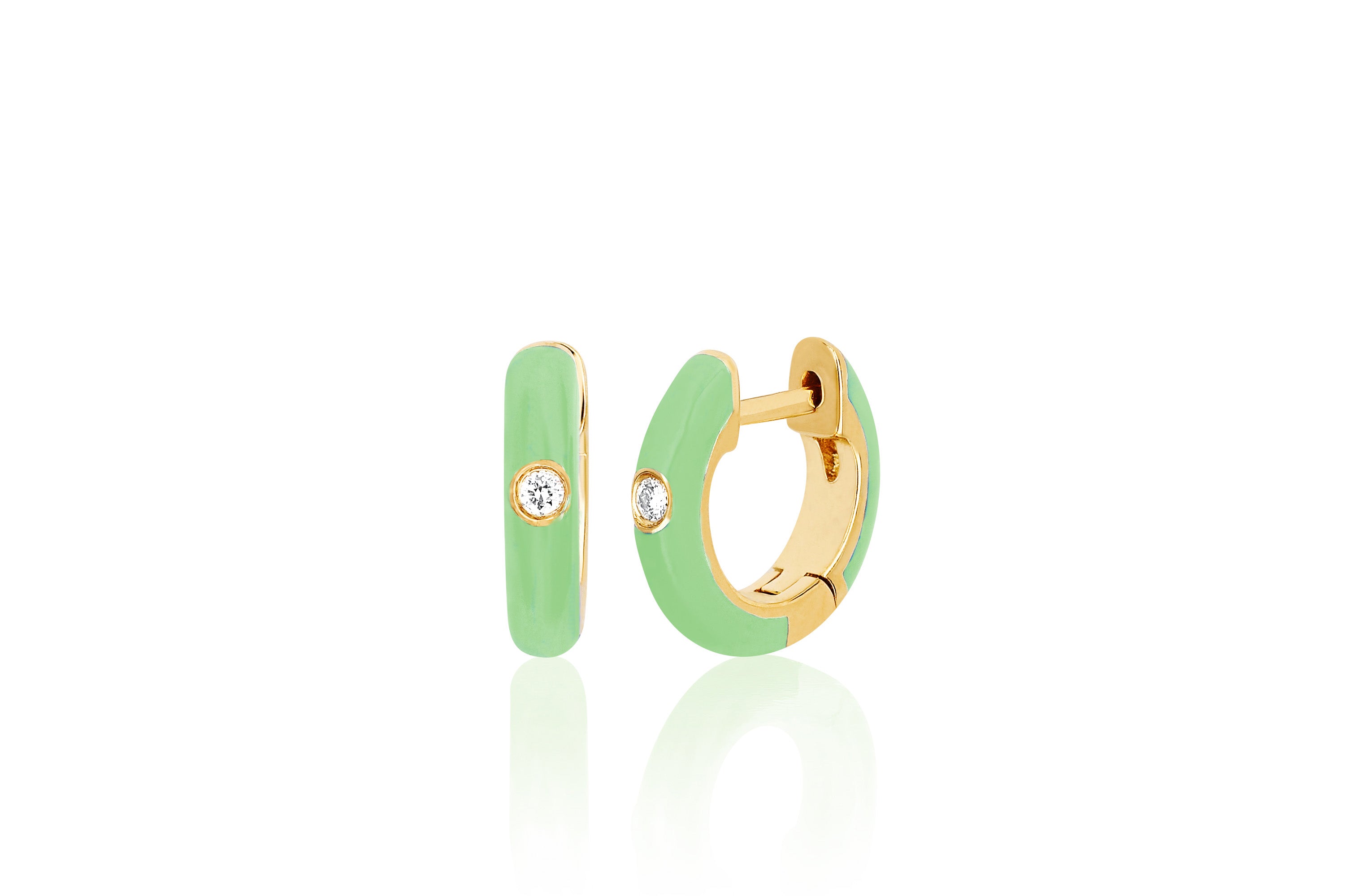 Diamond Mint Enamel Huggie Earring