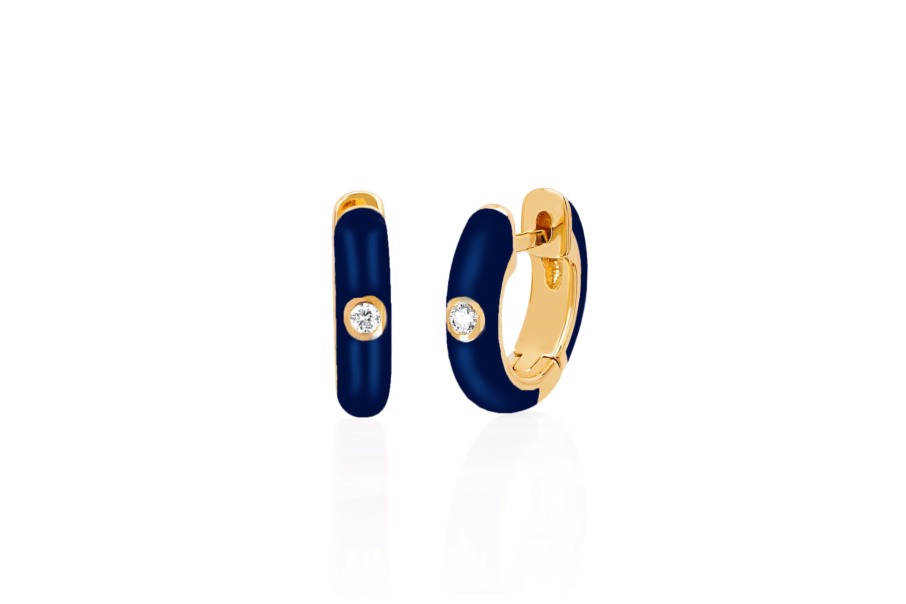 Diamond Navy Enamel Huggie Earring