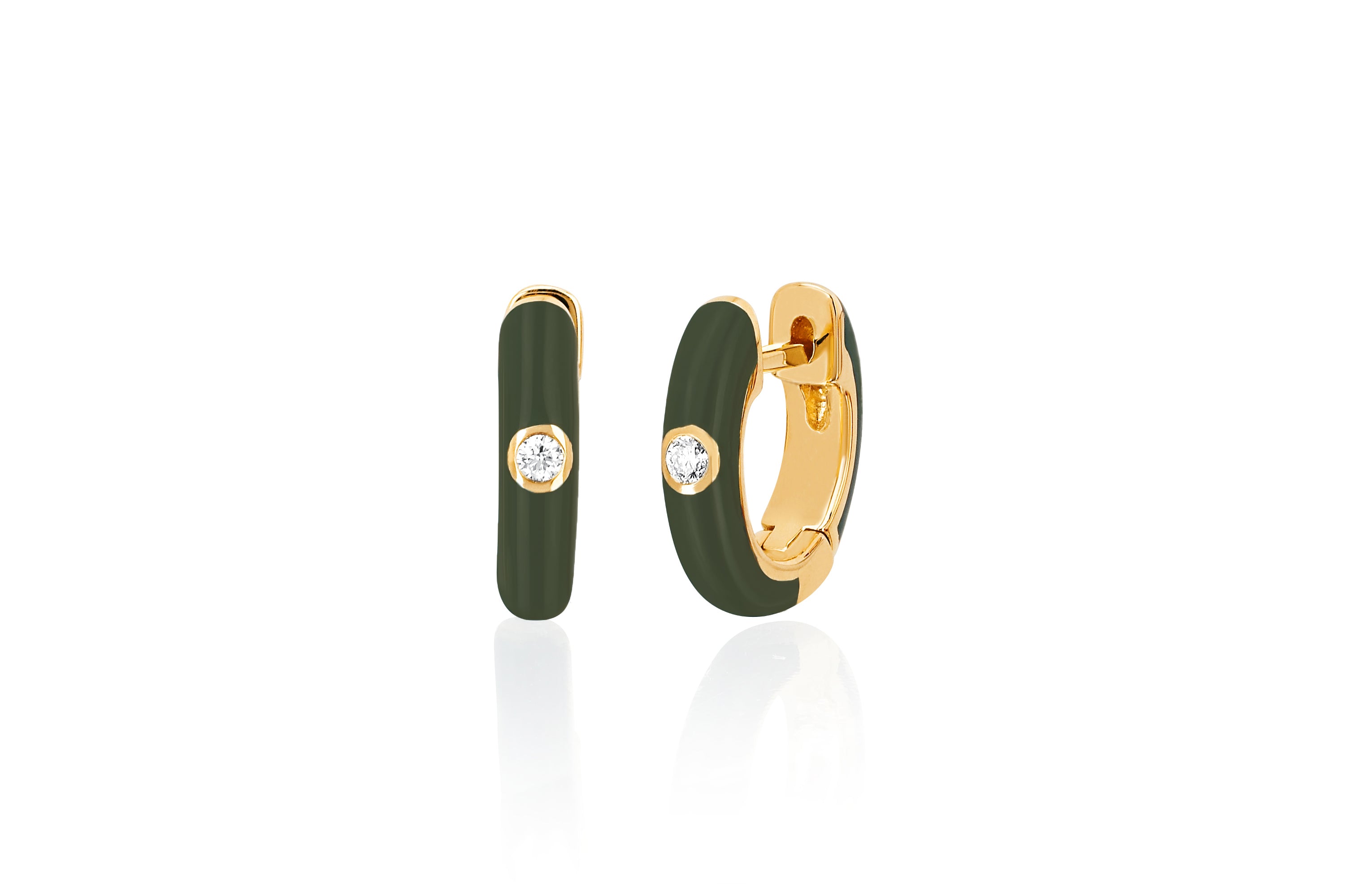 Diamond Olive Enamel Huggie Earring