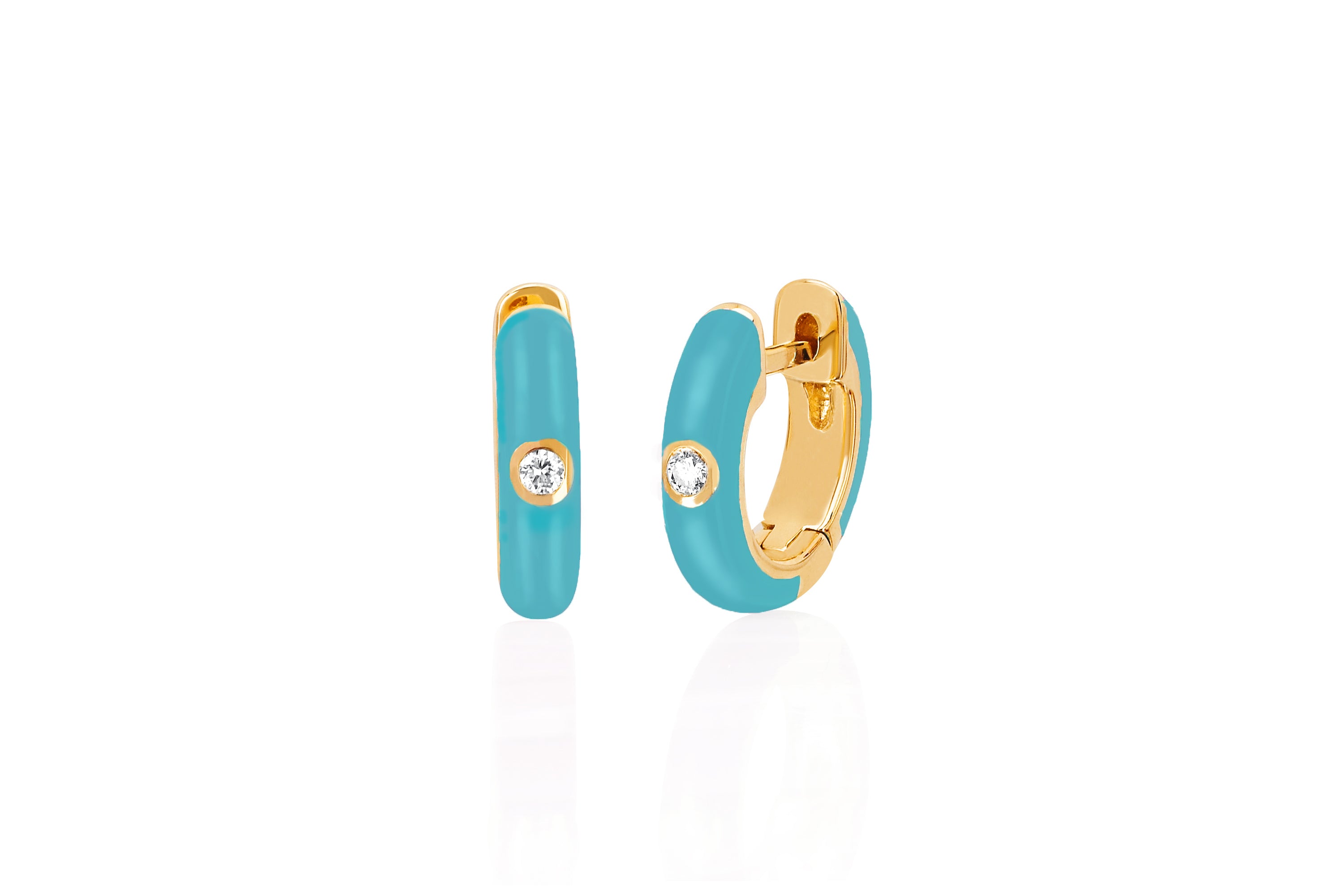 Diamond Turquoise Enamel Huggie Earring