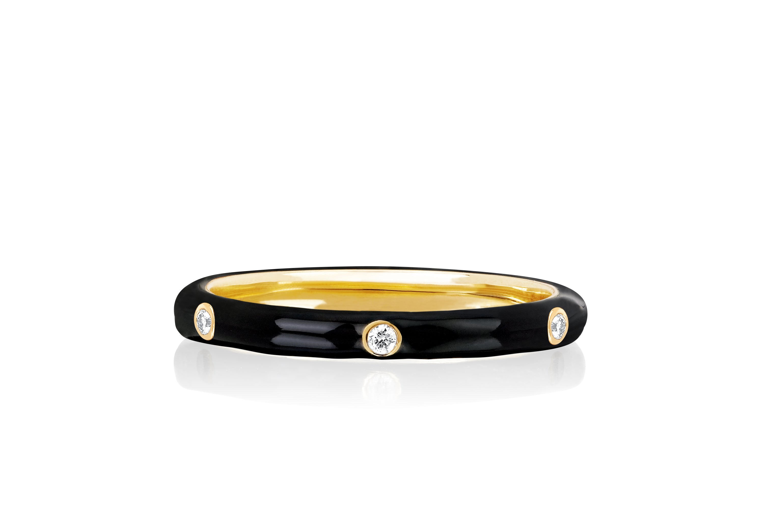 3 Diamond Black Enamel Stack Ring