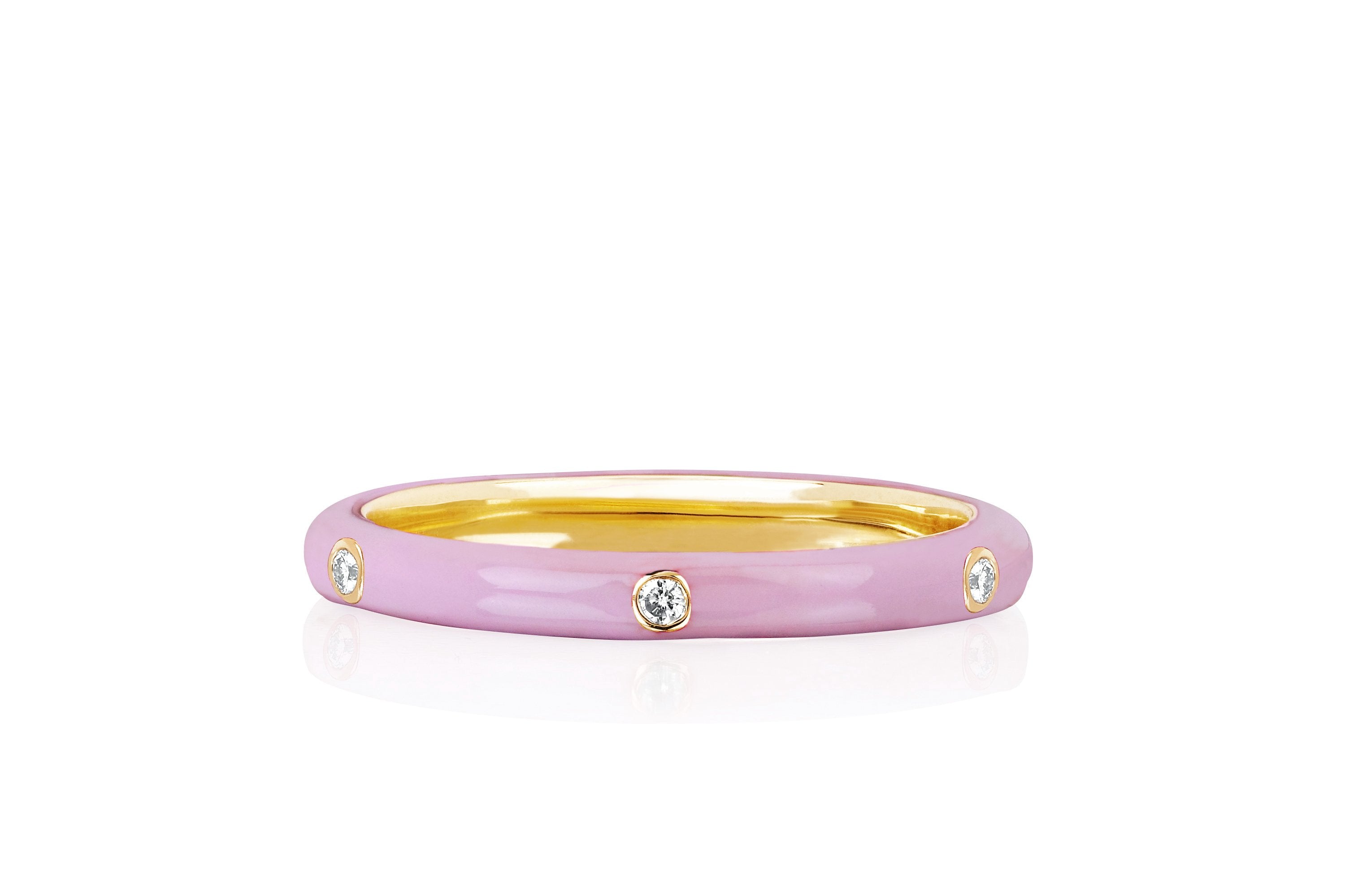 3 Diamond Light Pink Enamel Stack Ring