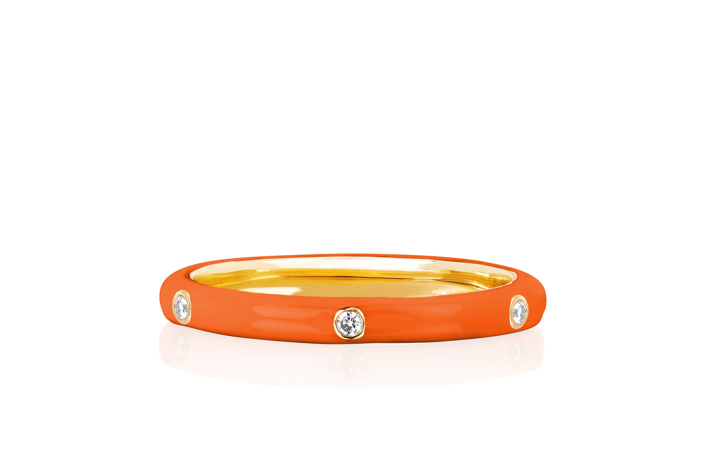 3 Diamond Orange Enamel Stack Ring