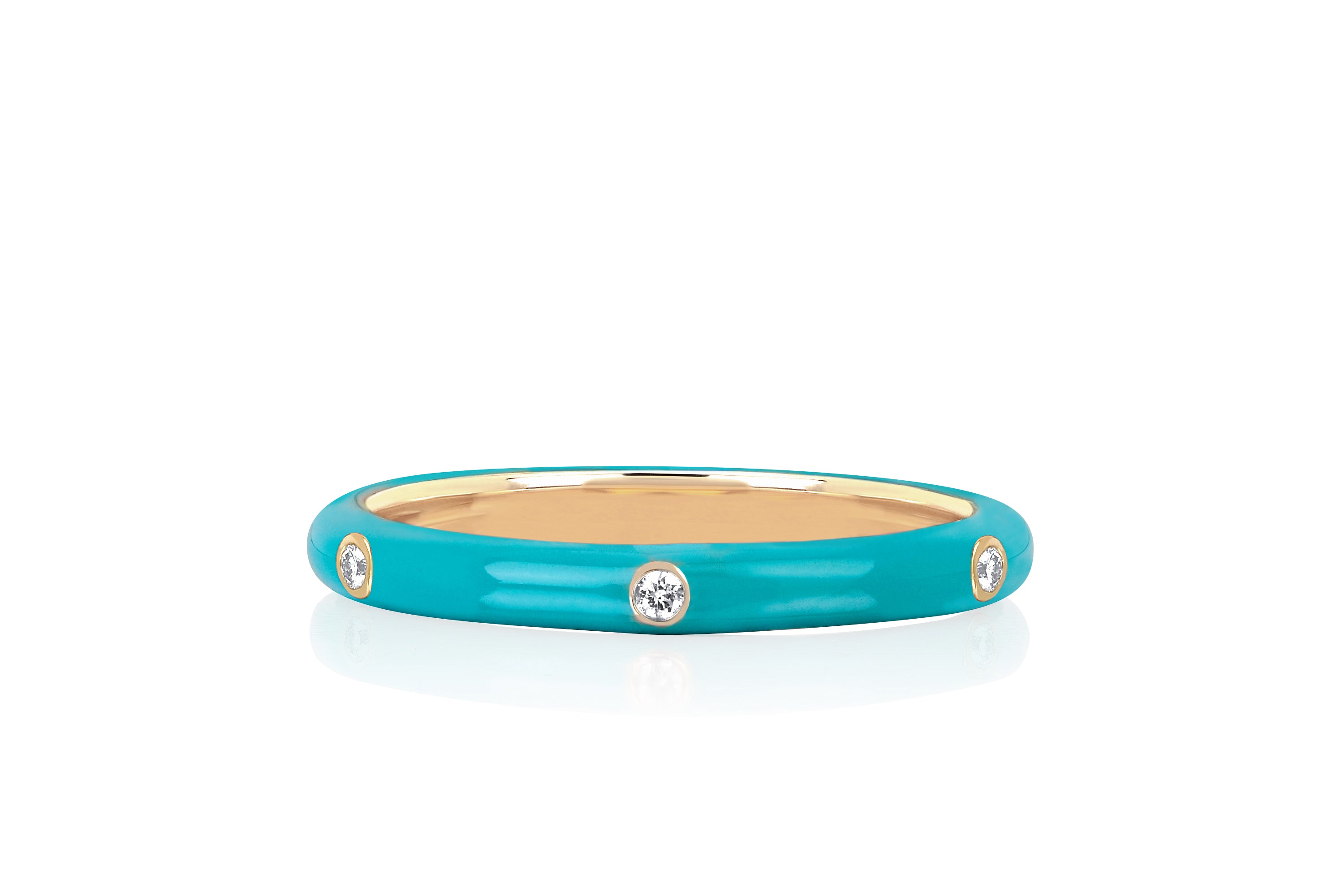 3 Diamond Turquoise Enamel Stack Ring