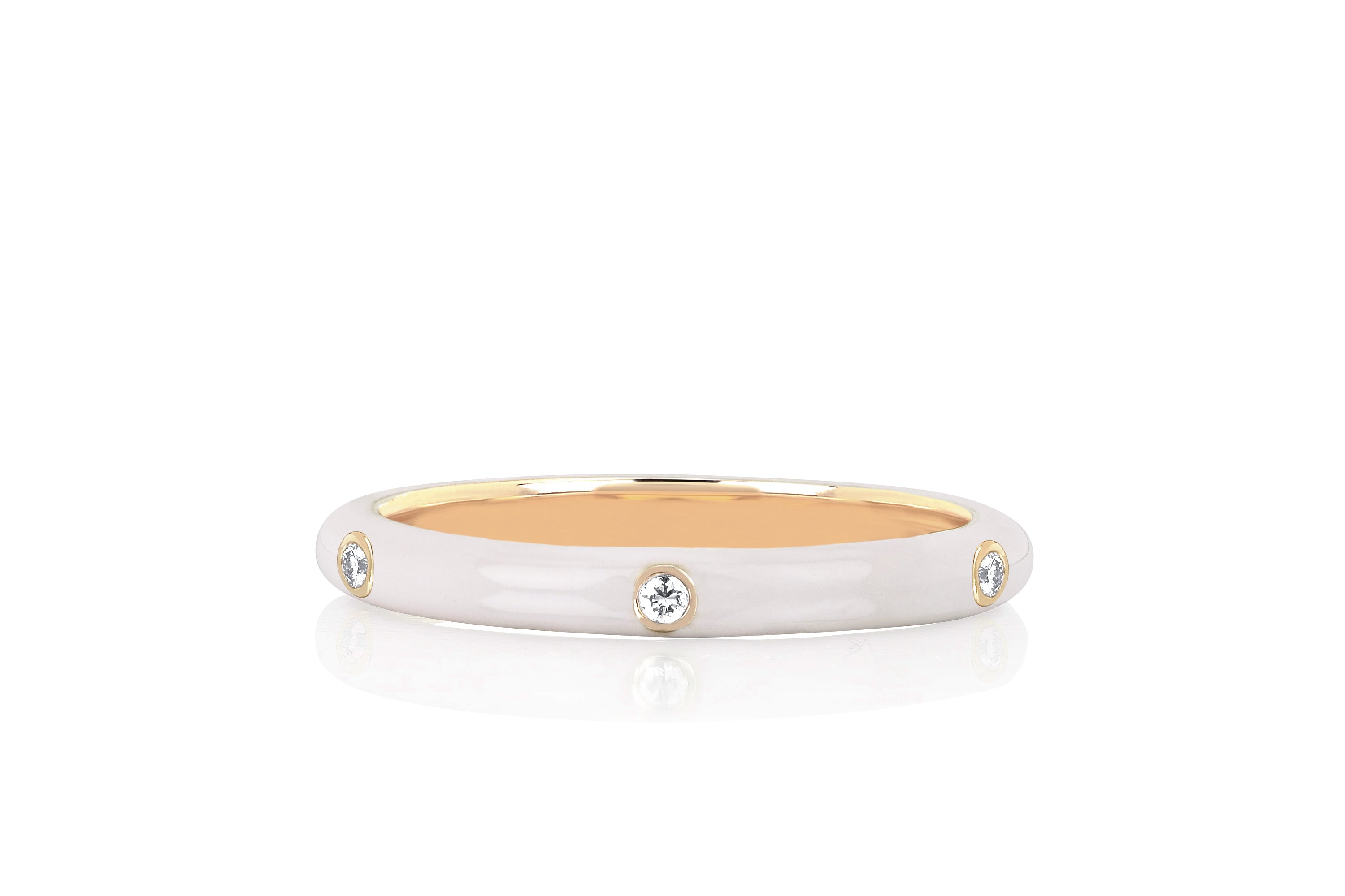 3 Diamond White Enamel Stack Ring