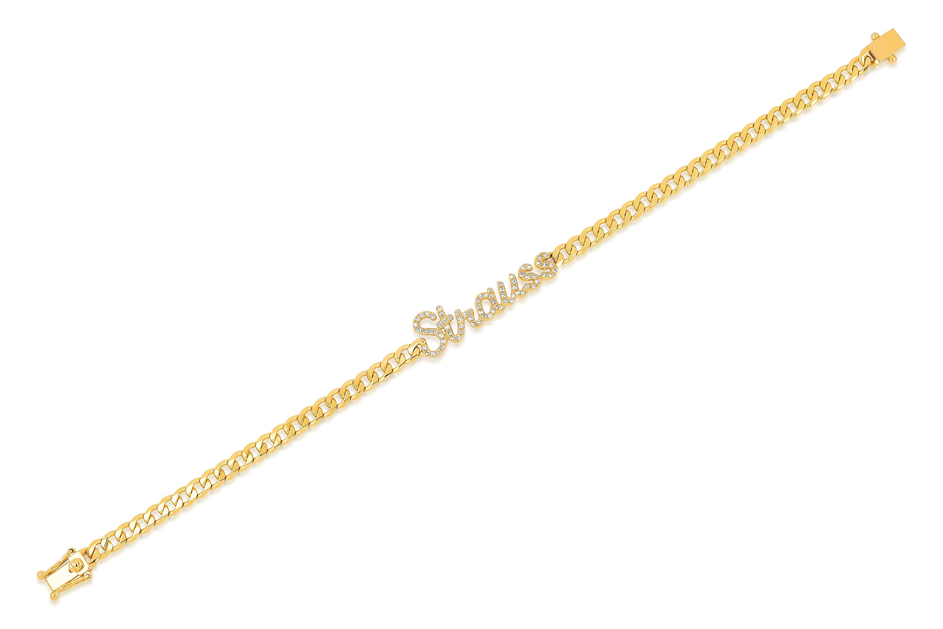 Diamond Script Name Curb Chain Bracelet