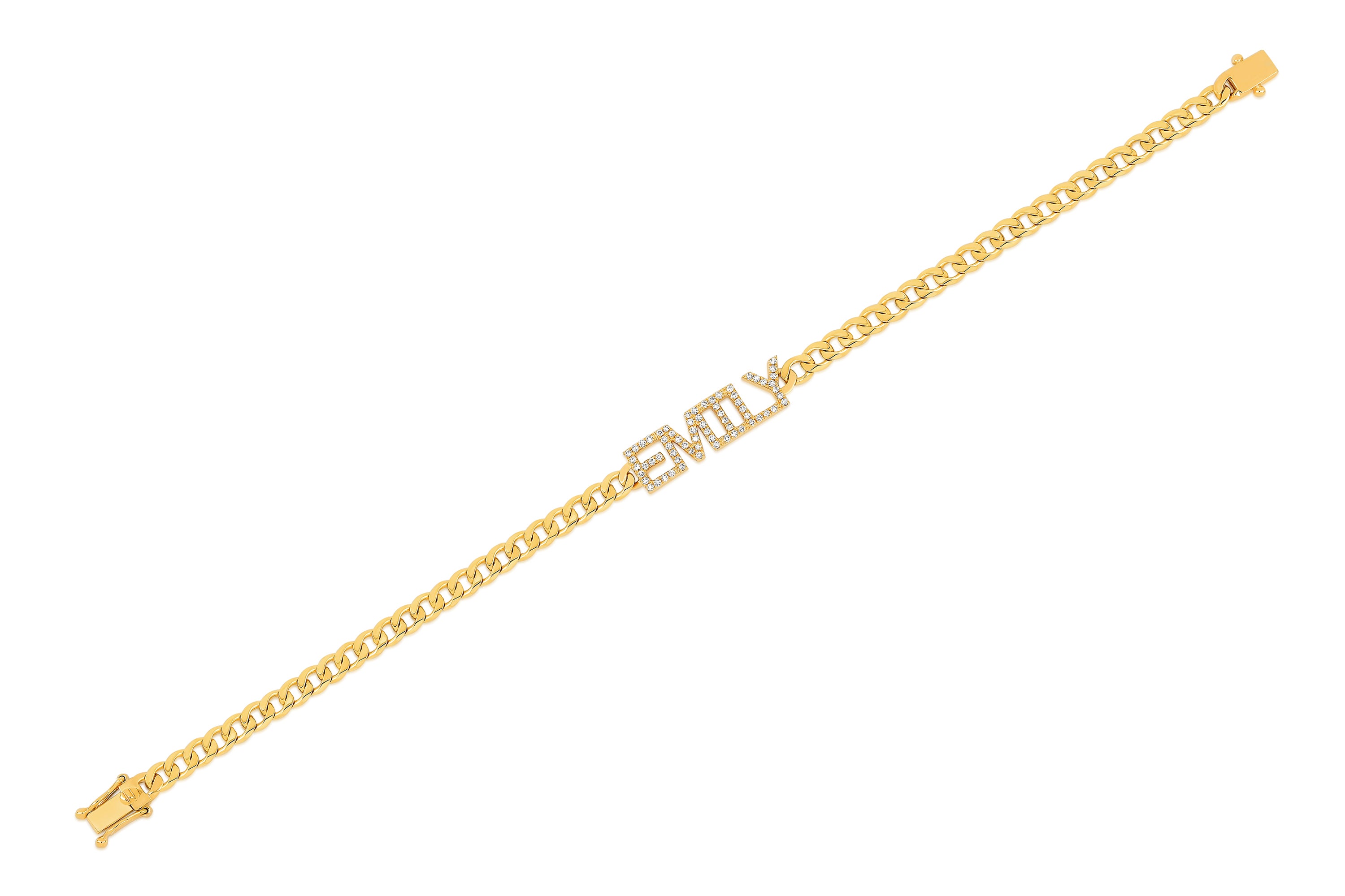 Diamond Block Name Curb Chain Bracelet